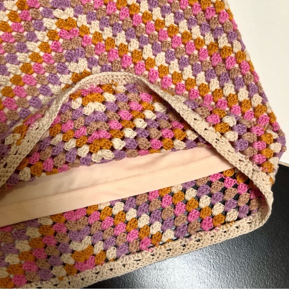 Forever 21 F21 Crochet Multicolor Pastel Knit Skirt Pink Cream Purple Orange Med - Picture 9 of 9